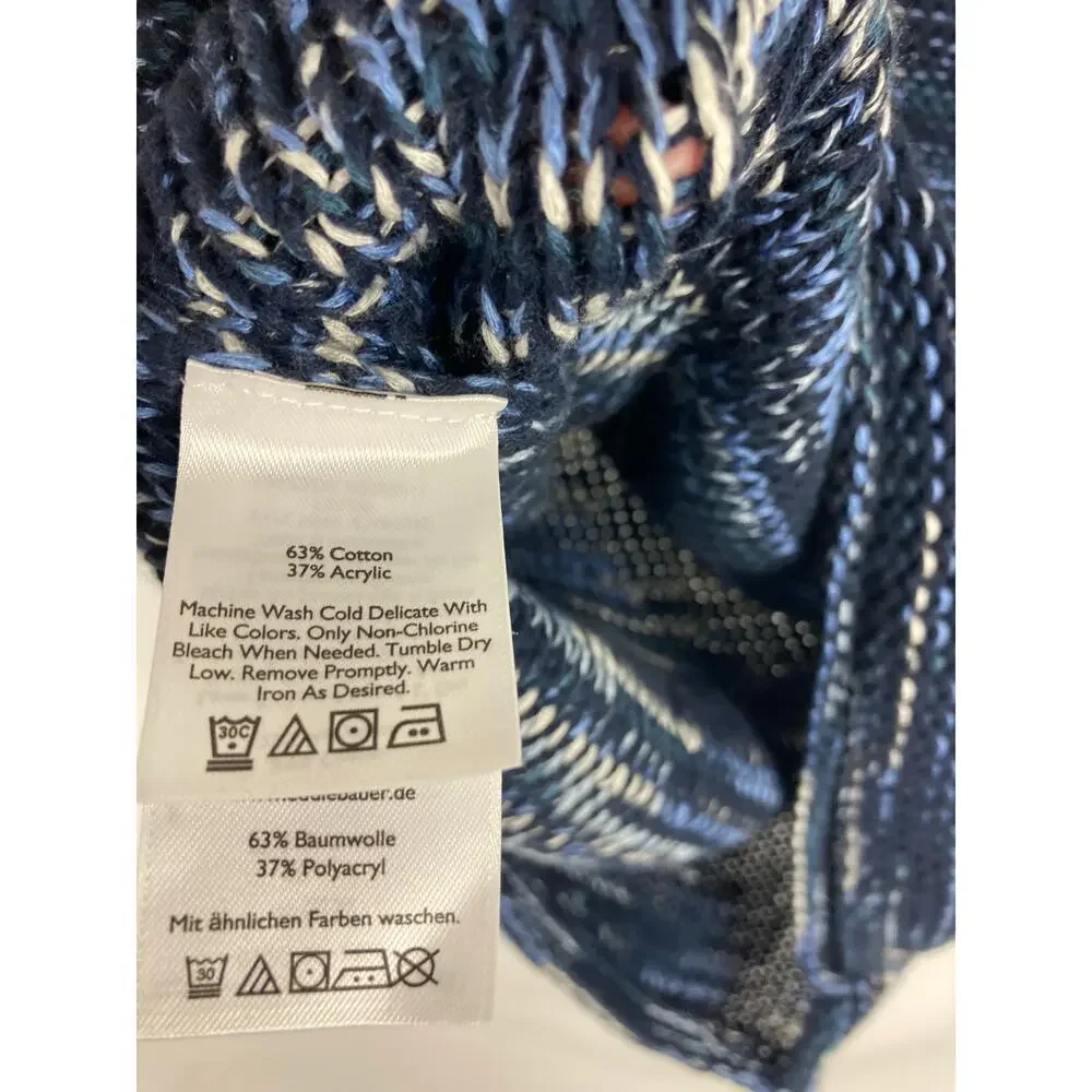 Eddie Bauer Blue V Neck Hooded Loose Knit Sweater Womans Small